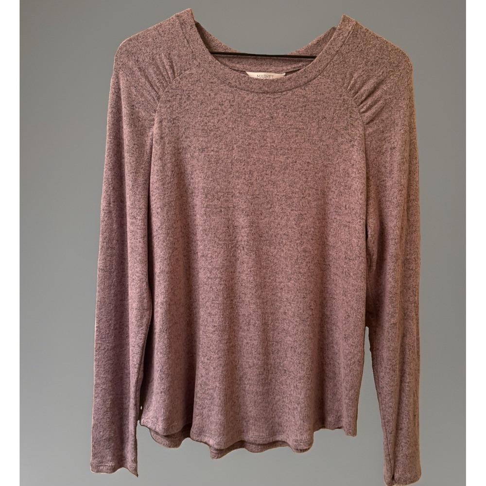 Market & Spruce Georgina Puff Sleeve Brushed Knit Top Light Purple Large NWT